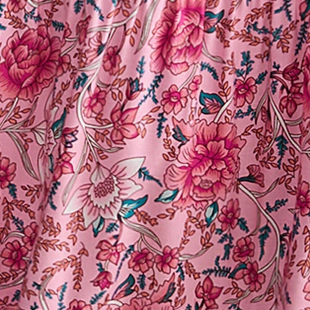 Pink Casual Women's Floral Print Shirred Cuffed Shirt - Picture 7 of 7